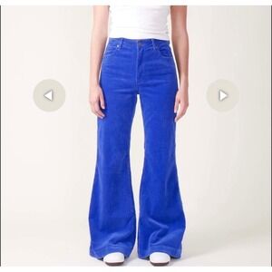 Rollas Eastcoast Flare Corduroy Pants Cobalt Blue High Rise Womens 28 10